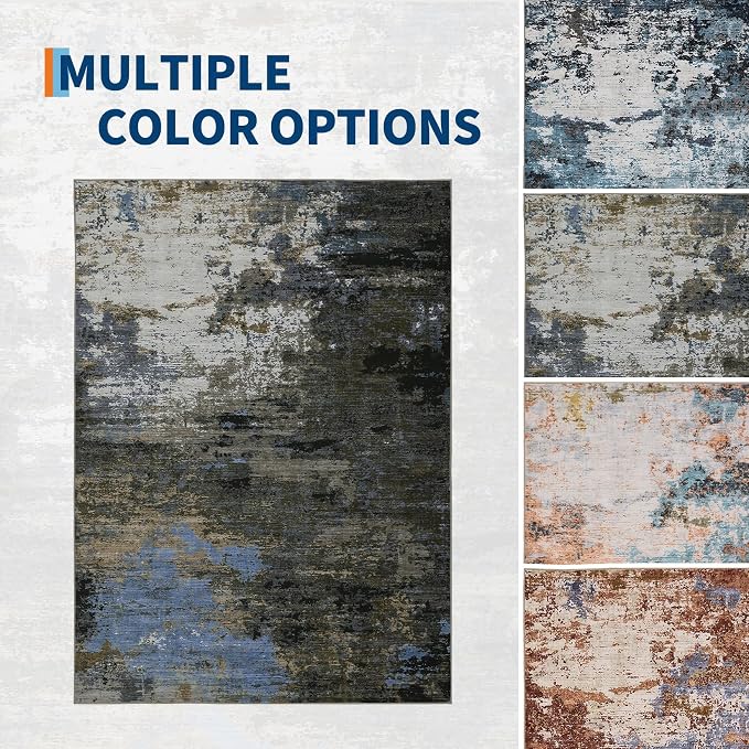 GarveeHome 4x6 Washable Area Rug Modern Abstract Gray Brown | Non-Slip Backing, Stain-Resistant Low Pile Floor Cover, Colorful Indoor Mat, Bedroom, Kitchen, Laundry