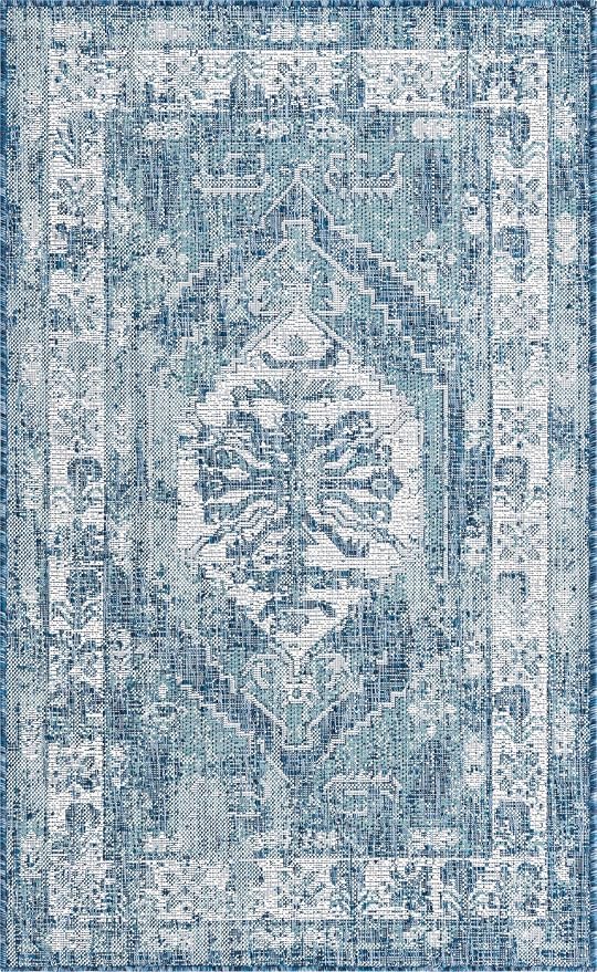 Unique Loom Outdoor Traditional Collection Area Rug - Valeria (3' 3" x 5' 3" Rectangle, Blue/ Ivory)