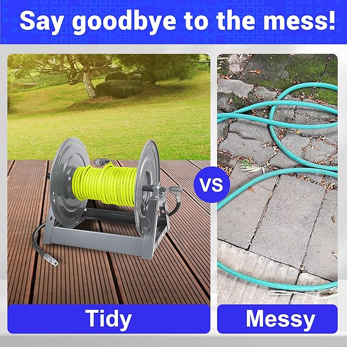 M Mingle Pressure Washer Hose Reel 300ft x 3/8" / 500ft x 1/4", Heavy Duty | Manual Crank Power Washer Hose Reel with Swivel Arm, Wall/Floor/Truck Mounted, Easy to Install, 4000 PSI