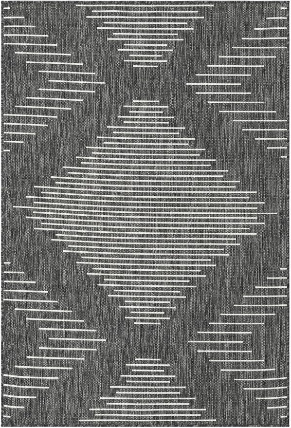 Unique Loom Outdoor Modern Collection Area Rug - Tambor (4' 1" x 6' 1" Rectangle, Charcoal Gray/ Ivory)