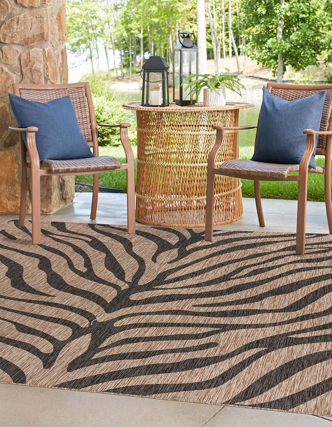 Unique Loom Outdoor Safari Collection Area Rug - Tsavo (10' Square, Natural/ Ivory)