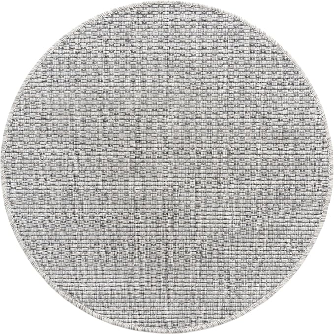 Unique Loom Collection Casual Transitional Solid Heathered Indoor/Outdoor Flatweave Area Rug (3' 3" Round, Light Gray/Ivory)