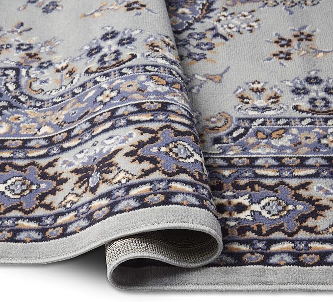 Home Dynamix Premium Sakarya Traditional Medallion Border Area Rug, Silver, 1'9"x7'2" Runner