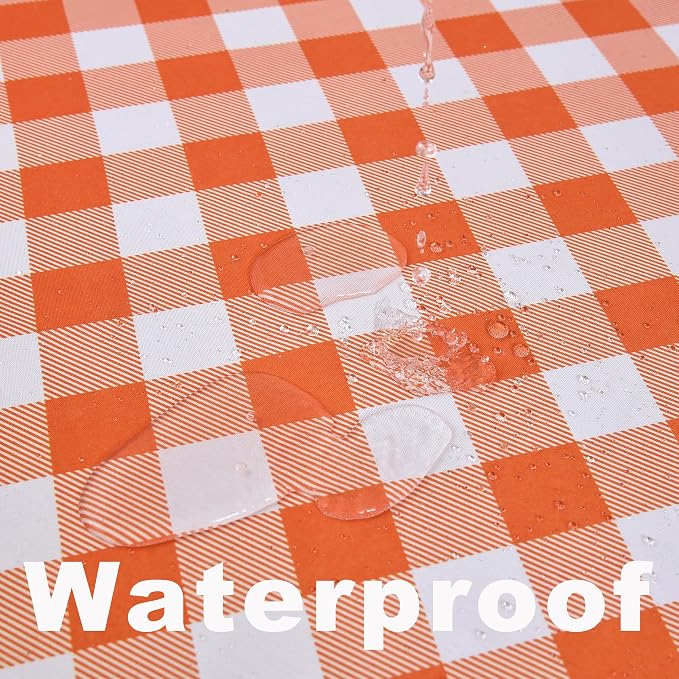 Waterproof Plaid Tablecloth Fabric - Round 58 Inch Classic Gingham Checker Table Cloth for Indoor/Outdoor Use - Buffalo Table Cover for Picnics, BBQs, and Parties