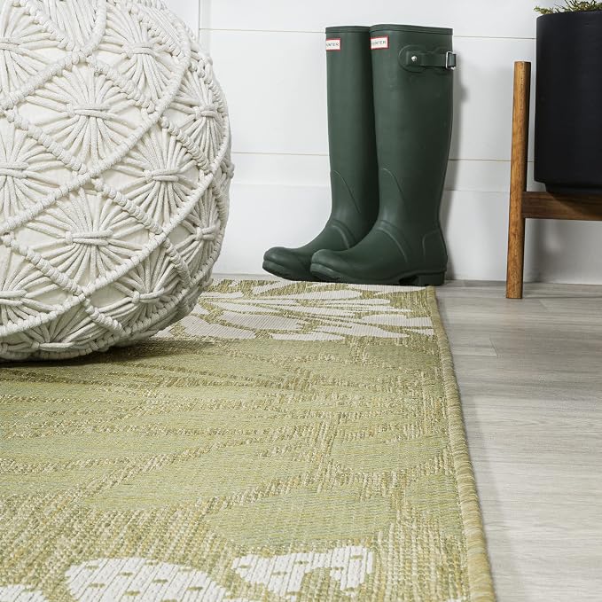 JONATHAN Y Floral Textured Weave Indoor Outdoor Area Rug 9X12 Green/Cream, Zinnia Modern for Backyard, Patio, Porch, Easy-Cleaning, High Traffic, Pet-Friendly, Non-Shedding (SMB110H-9)