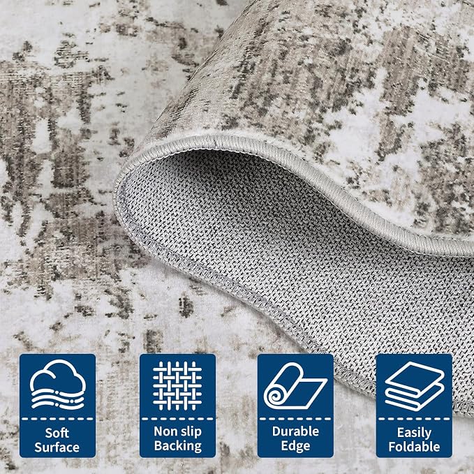 ROYHOME 10x13 Modern Scalloped Abstract Faux Wool Accent Rug, Taupe | for Living Room Low Pile Ultra Soft Stain Resistant Non Slip Non Shedding Throw Rug for Bedroom Home Decor