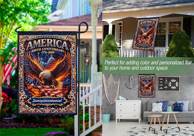 250th Anniversary Patriotic Design, 1776-2026 Commemorative, 250 Anniversary Usa Flag, Garden Flags For Outside, Front And Back Print 4 (12x18 Inch)