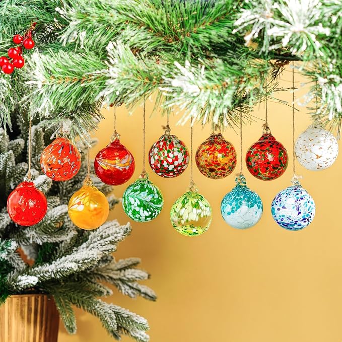 12Pcs Hand Blown Glass Ball Ornaments Hanging Gazing Balls Witches Balls