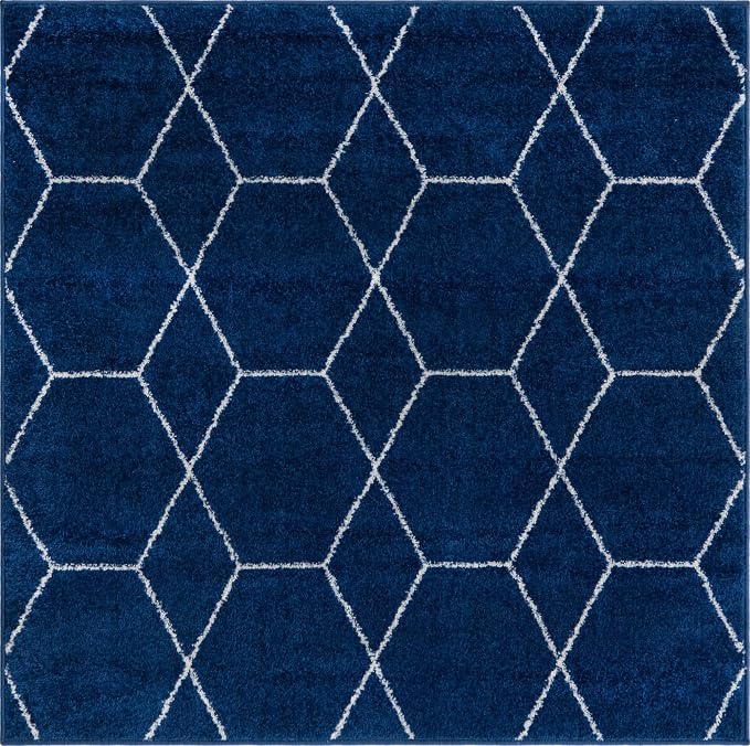 Unique Loom Trellis Frieze Collection Area Rug - Geometric (4' Square, Navy Blue/ Ivory)
