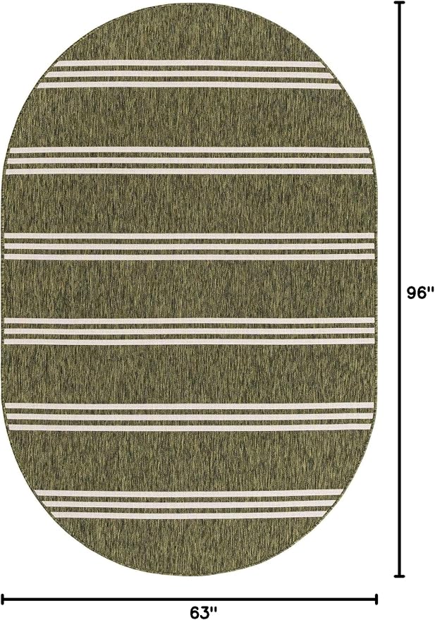 Unique Loom Outdoor Collection Area Rug - Anguilla (5' 3' x 8' Oval, Green/ Ivory)