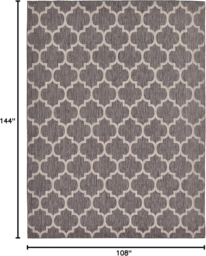 Unique Loom Outdoor Trellis Collection Area Rug (9' x 12' Rectangle, Black/ Ivory)