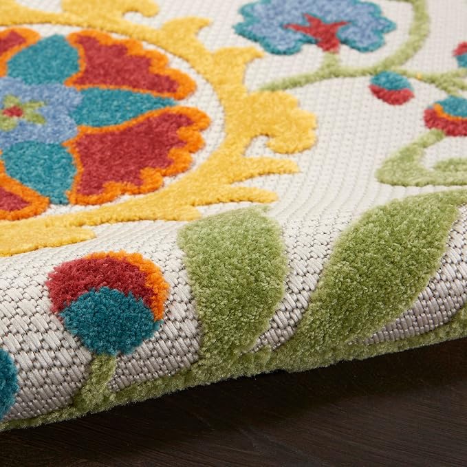 Nourison Home Aloha Ivory Multicolor 7'10" x 10'6" Area Rug - Easy Clean, Non Shedding, Bed Room, Living Room, Dining Room, Kitchen (8' x 11')