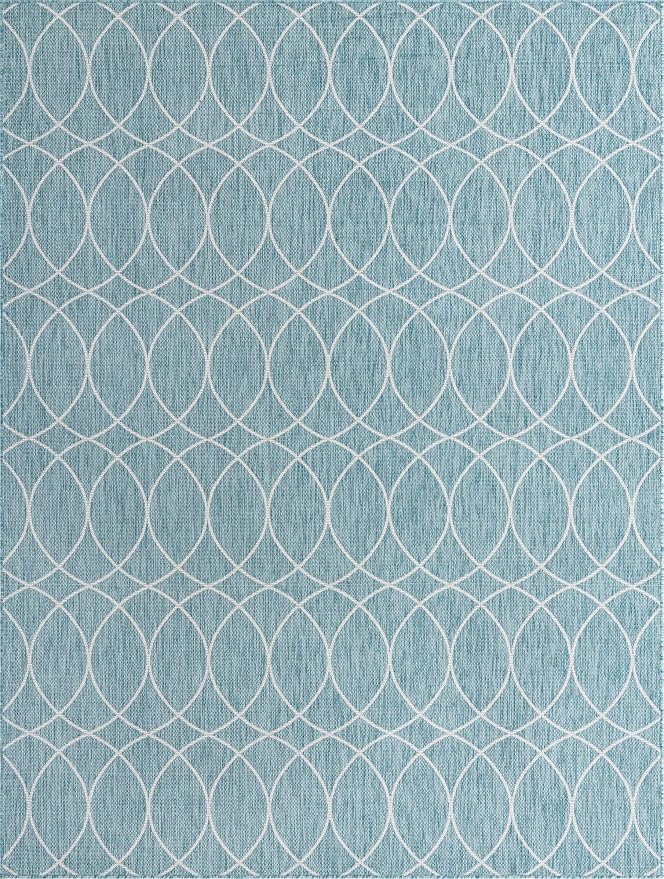 Unique Loom Outdoor Trellis Collection Area Rug - Gitter (9' x 12' Rectangle, Light Aqua/ Ivory)