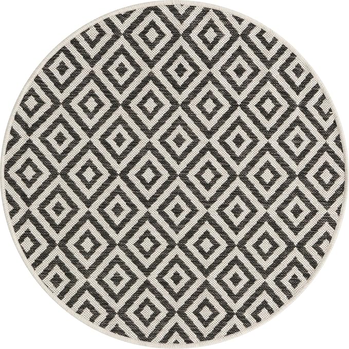 Unique Loom Outdoor Collection Area Rug - Costa Rica (3' 1" Round, Charcoal Gray/ Ivory)