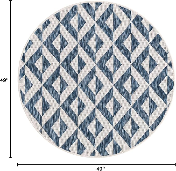 Unique Loom Jill Zarin Outdoor Collection Area Rug - Napa (4' 1" Round, Blue/ Ivory)