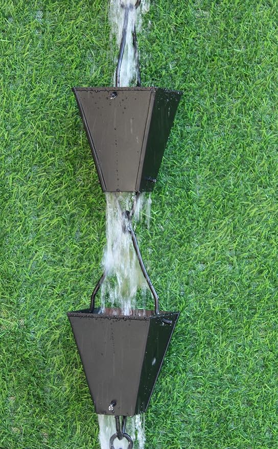 KAM Home Bronze Tapered Square Cups Rain Chain with Installation Kit (Black, 14)