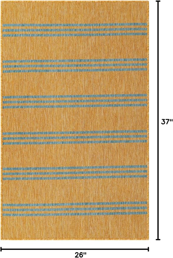 Unique Loom Outdoor Collection Area Rug - Anguilla (2' 2" x 3' 1" Rectangle, Yellow and Aqua/Light Blue)