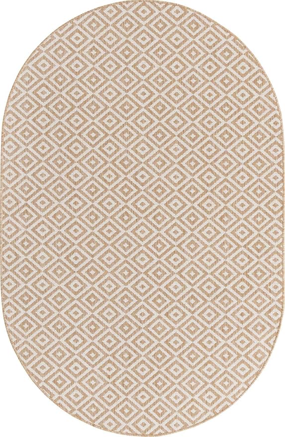 Unique Loom Outdoor Collection Area Rug - Costa Rica (5' 3' x 8' Oval, Beige/ Cream)