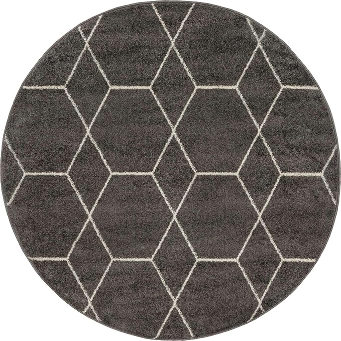 Unique Loom Trellis Frieze Collection Area Rug - Geometric (4' 1" Round Dark Gray/Ivory)