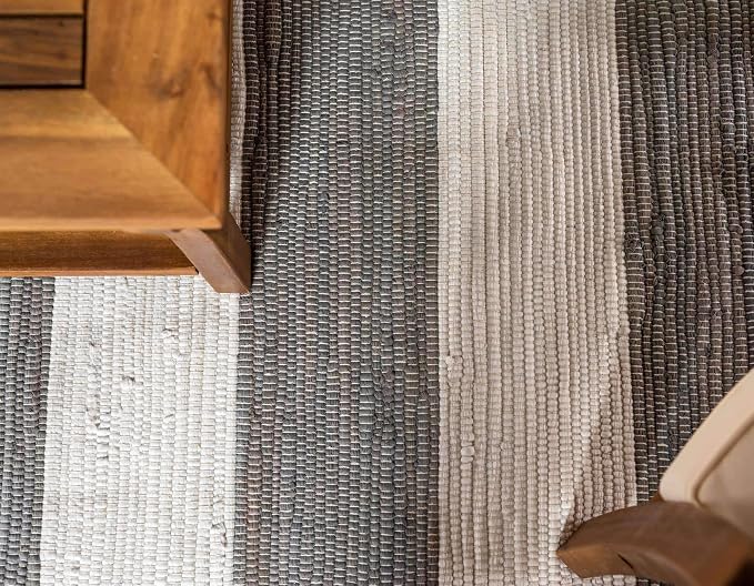 Unique Loom Chindi Rag Collection Area Rug - Striped (2' 2" x 12' 2" Runner, Gray/ Ivory)