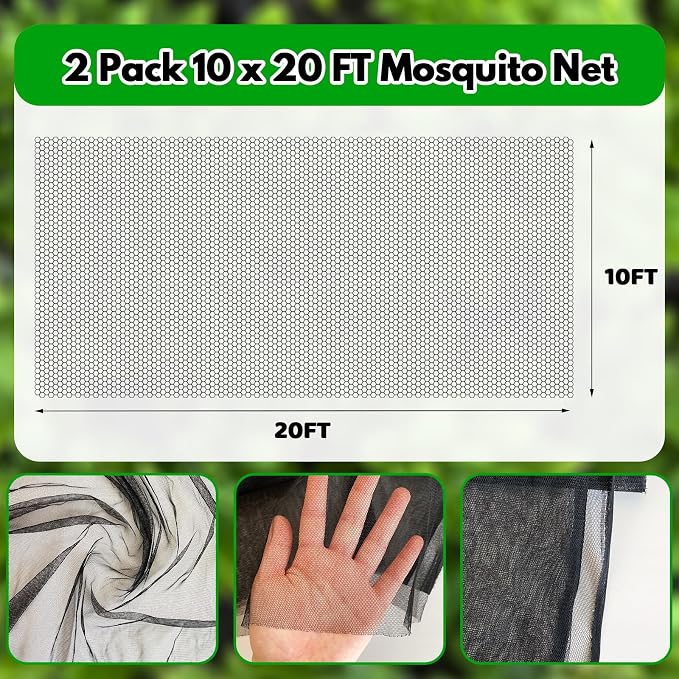 2 Pack 10 x 20 FT Mosquito Netting,Garden Mesh Netting Barrier,Balcony Privacy Screen Plant Covers for Patio Vegetables Fruits Flowers Protection