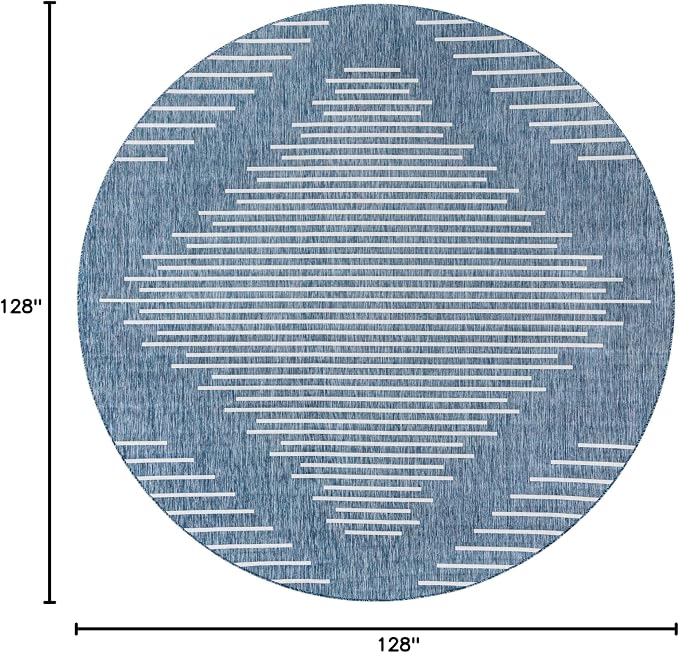 Unique Loom Outdoor Modern Collection Area Rug - Tambor (10' 8" Round Blue/Ivory)