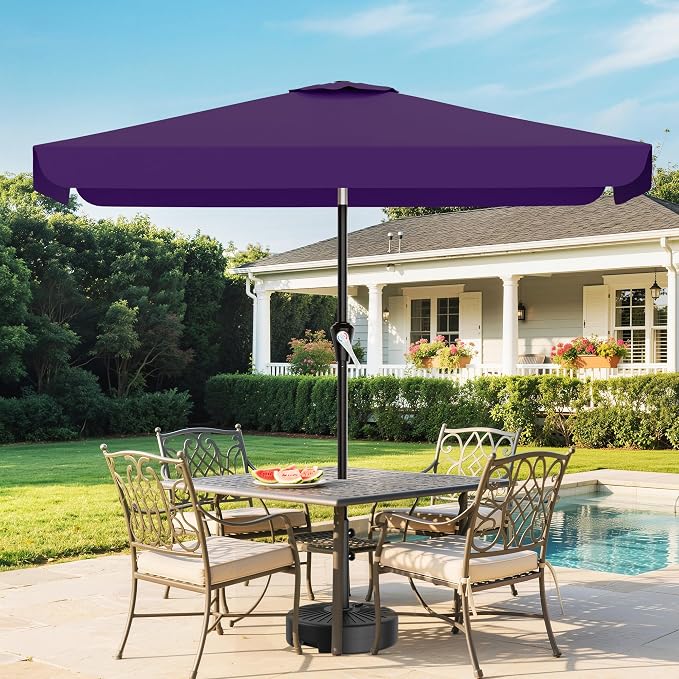 AreShark 6.5 x 10 FT Rectangular Valance Patio Umbrella, Outdoor Umbrella with Tilt and Crank, Market Table Umbrellas W/ 6 Ribs UV Protection for Garden, Deck, Backyard and Pool, Dark Purple