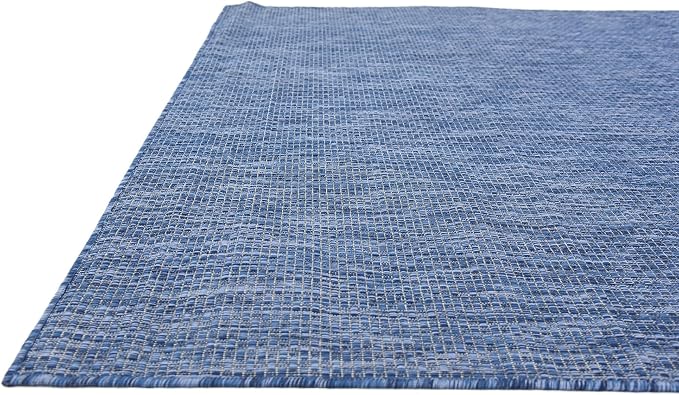 Unique Loom Collection Casual Transitional Solid Heathered Indoor/Outdoor Flatweave Area Rug (6' 1" x 9' Rectangle, Blue/Navy Blue)