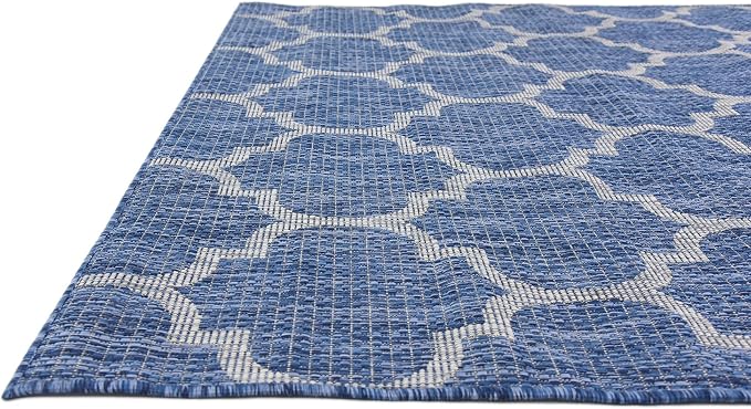 Unique Loom Outdoor Trellis Collection Area Rug (5' 3" x 8' Rectangle, Navy Blue/ Ivory)