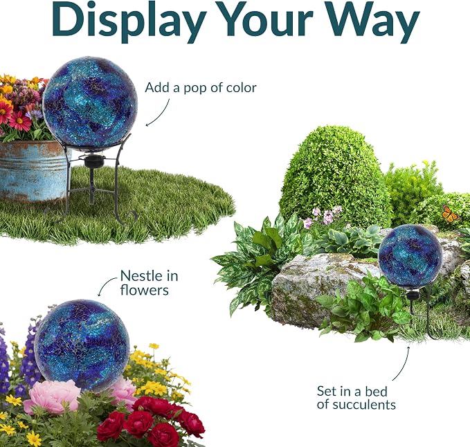 Sunnydaze 10" Mosaic Glass Gazing Ball for Garden, Globe for Outdoor Decor | Deep Ocean Swirl, Decorative Sphere Fits Most Stands, Garden Ball for Outside, Flower Bed, Backyard, or Indoor Display