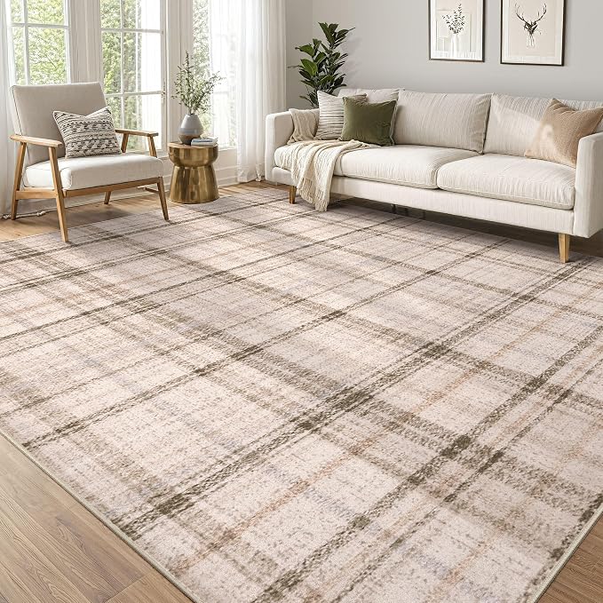 Tortania Area Rug Living Room Rugs - 10x14 Washable Large Soft Neutral Boho Moroccan Bohemian Farmhouse Rug Indoor Floor Carpet for Bedroom Under Dining Table Home Office Decor - Taupe