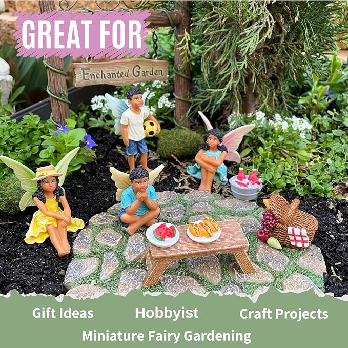 PRETMANNS Fairies for Fairy Garden – Cute Accessories for an Outdoor Miniature Garden – Fairy Figurines Kit - 9 Colorful & Beautifully Crafted Pieces