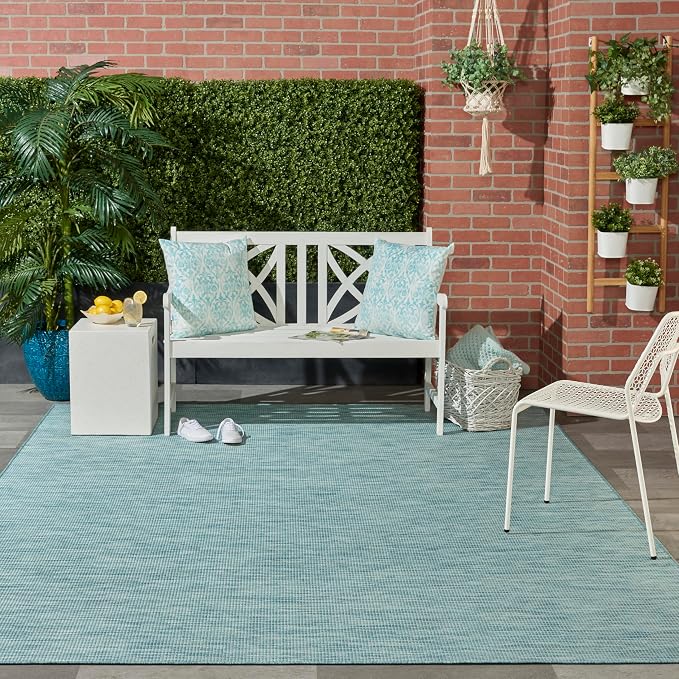 Nourison Home Positano Aqua 9' x 12' Area Rug - Easy Clean, Non Shedding, Bed Room, Living Room, Dining Room, Kitchen (9' x 12')