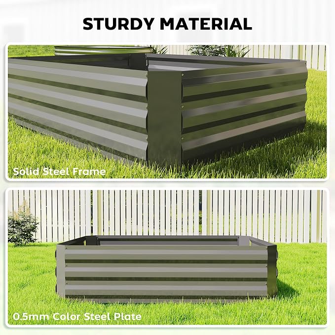 Outsunny 4 x 3ft Metal Planter Box with Mini Greenhouse, Galvanized Raised Garden Bed with Cover for Herbs and Vegetables, Small Greenhouse for Patio Garden Balcony, Green and Dark Gray