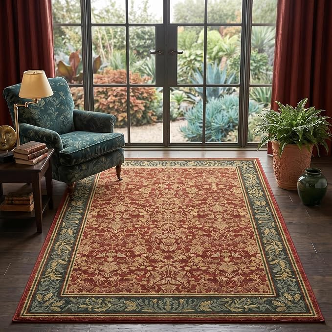 GarveeHome Washable 3x5 Entryway Rugs Non Slip Kitchen Area Rug, Red | Boho Vintage Soft Low Pile Stain Resistant Indoor Carpet for Living Room Bedroom Hallway Nursery Home Office