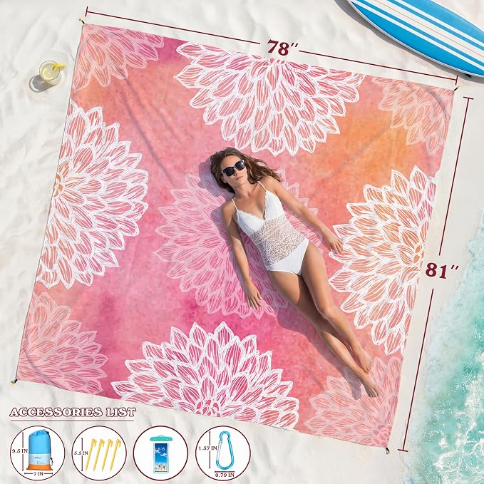 Famstar Beach Blanket Oversized Extra Large 78"X81"/10'X9',Waterproof Sandproof Beach Blanket 2-8 Adults Lightweight Durable for Travel Camping Hiking Picnic