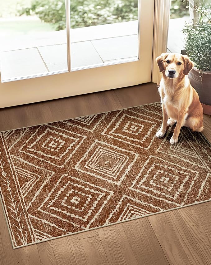 2'x3' Washable Samll Rug for Living Room doormatYellowbrown | Western No Slip Low Pile Print Foldable Indoor Small Rug for Kitchen entryway doormat