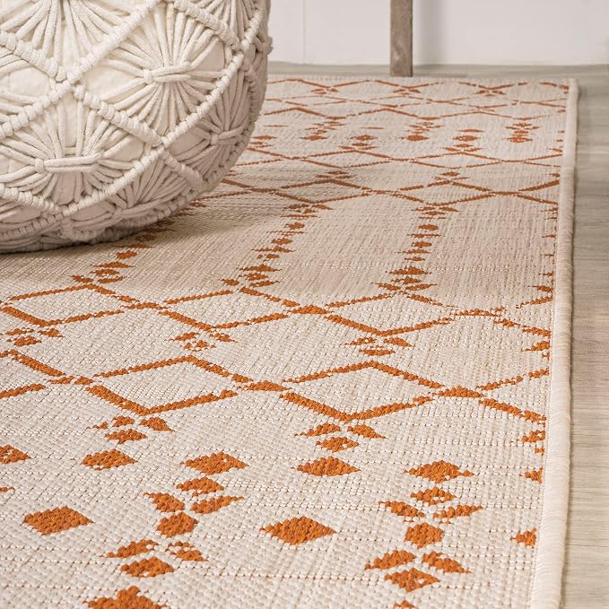 JONATHAN Y Moroccan Geometric Indoor Outdoor Area Rug 3X5 Cream/Orange, Ourika Textured Weave for Backyard, Patio, Porch, Easy-Cleaning, High Traffic, Pet-Friendly, Non-Shedding (SMB108O-3)