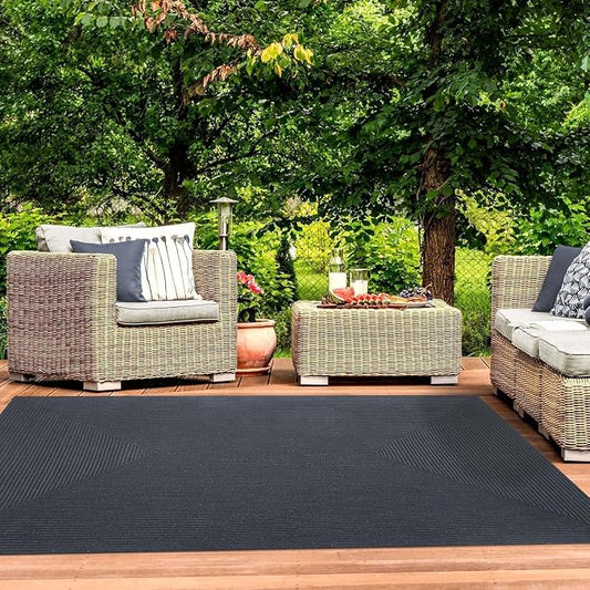 Superior Indoor Outdoor Area Rug, Handwoven Reversible Braided Home Decor for Living Room, Kitchen, Entryway, Patio, Front Porch, Deck, Modern, Boho, Farmhouse Style, 6' x 9', Black