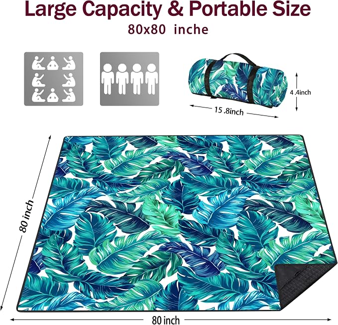 Picnic Blankets Beach Blanket 80" X 80" Extra Large Waterproof Camping Blankets Portable Outdoor Mat 3-Layer Blanket for Beach, Hiking, Park, Music Festival, Grass Lawn,Travel