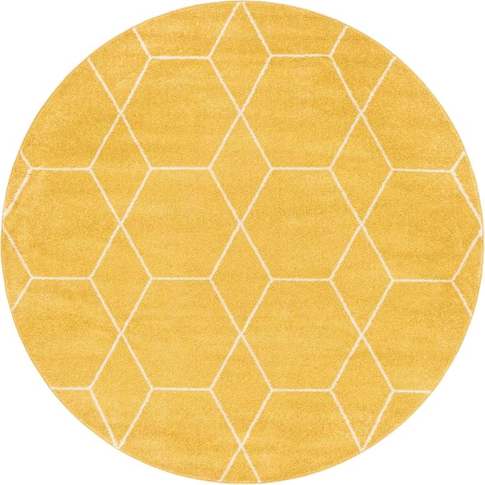 Unique Loom Trellis Frieze Collection Area Rug - Geometric (7' Round, Yellow/ Ivory)