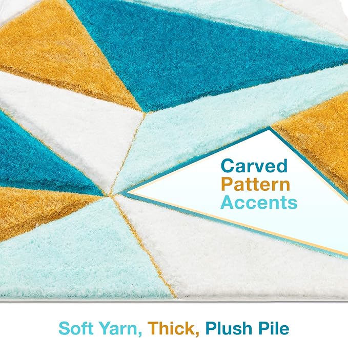 Well Woven Walker Blue Triangle Boxes Thick Soft Plush 3D Textured Shag (2'7" x 9'10") Runner
