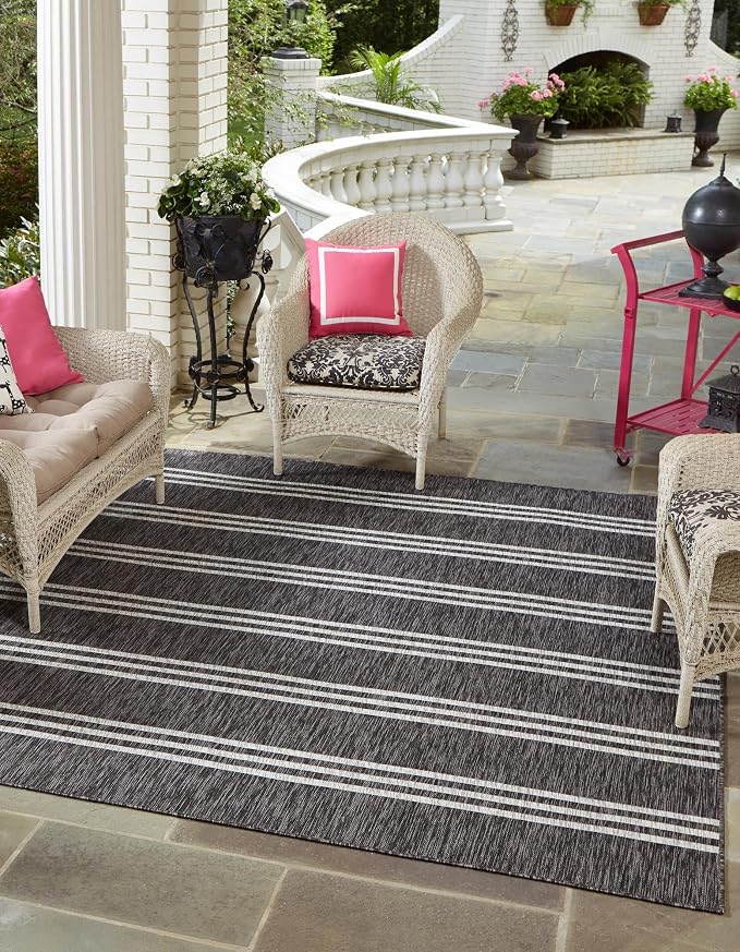 Unique Loom Jill Zarin Outdoor Collection Area Rug - Anguilla (13' Square, Charcoal/ Ivory)