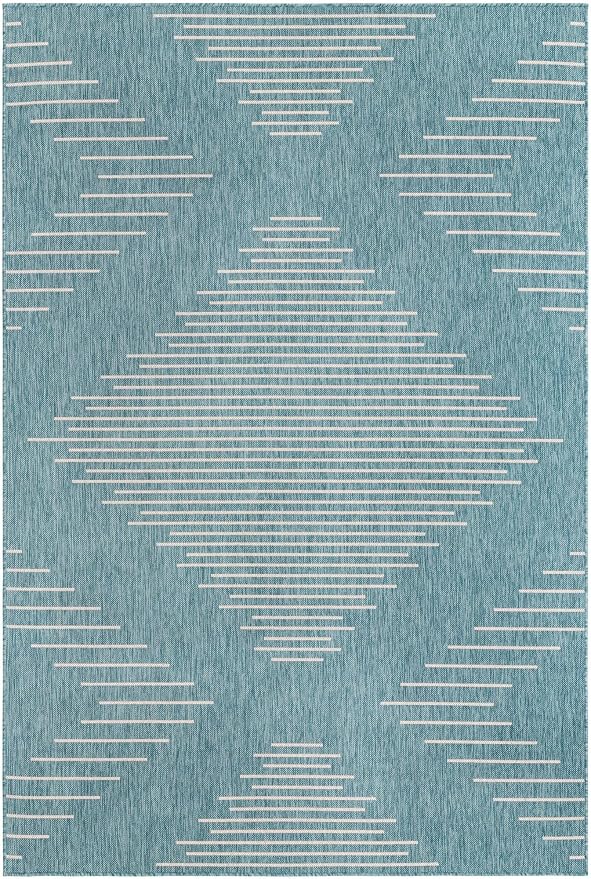 Unique Loom Outdoor Modern Collection Area Rug - Tambor (6' 1" x 9' Rectangle, Light Aqua/ Ivory)