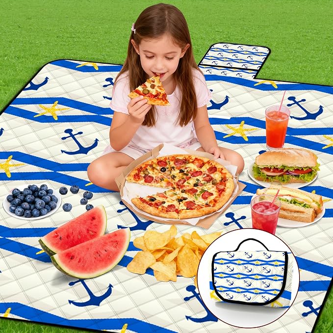 Poedist Extra Large Picnic Blanket Waterproof,80"x 80"Foldable Machine Washable Beach Blanket,Outdoor Blanket for 6-8 Adults,Suitable for Indoor Crawling,Park Beach,Camping,Hiking,Family Travel(Boat)