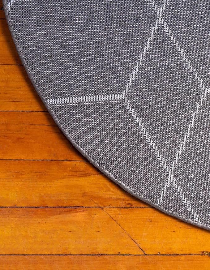 Unique Loom Trellis Frieze Collection Area Rug - Geometric (7' Round, Dark Gray/ Ivory)