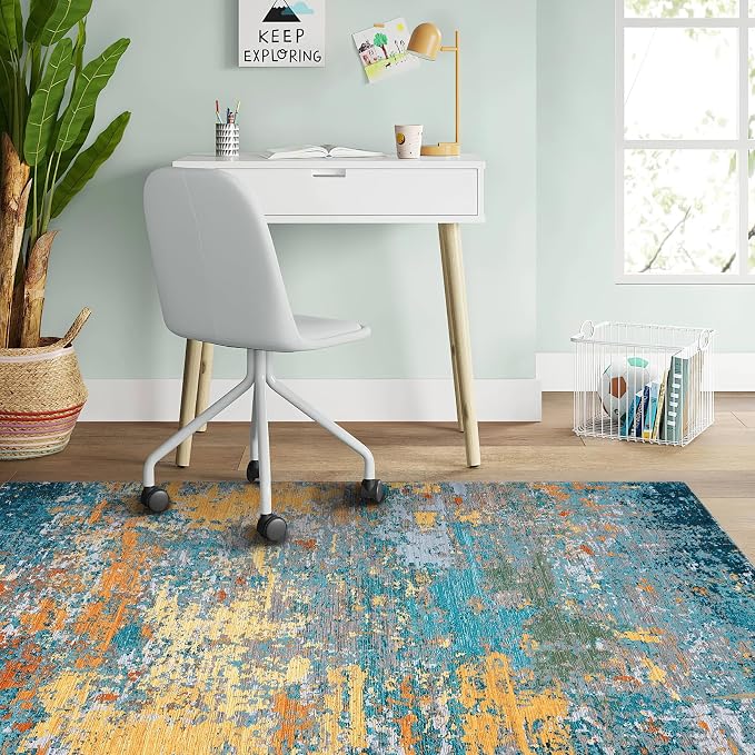 ROYHOME Modern Abstract 2x3 Area Rug Non Slip, Multi Color | Non Shedding Low Pile Stain Resistant Rug for Entryway Kitchen Bedroom