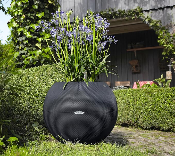 Lechuza Puro Color 50 Slate, Self-Watering Large Round Planter, D19.7 H15.4 in