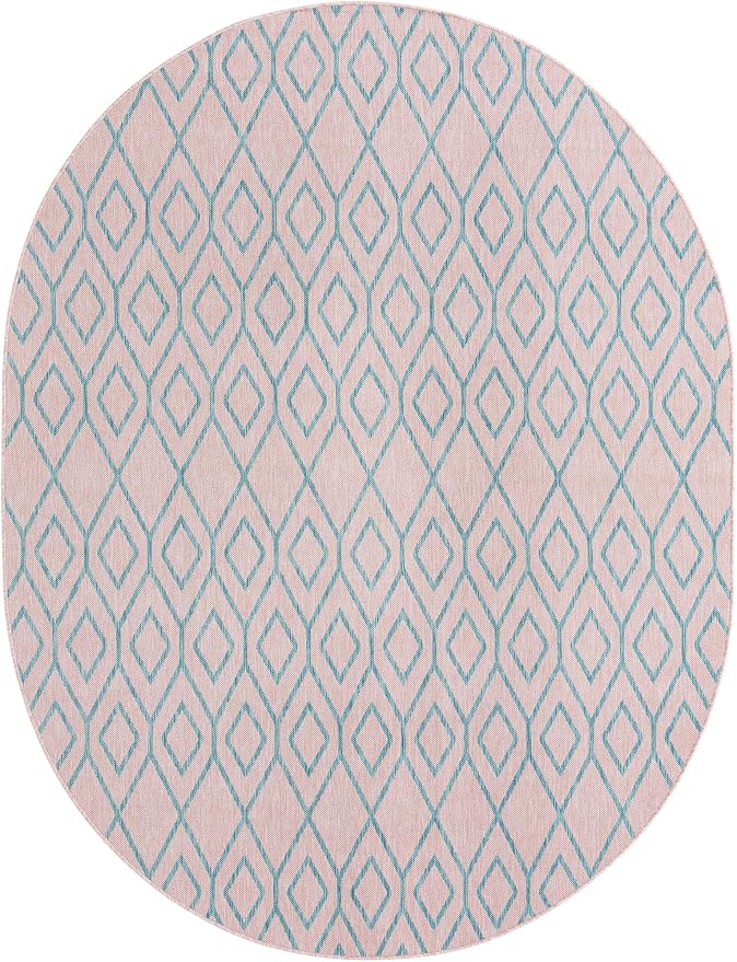 Jill Zarin Outdoor Collection Area Rug - Turks and Caicos (7' 10" x 10' Oval Pink and Aqua/Light Blue)