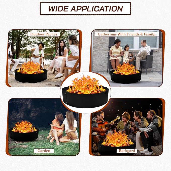 FEBTECH - 48" Portable Firepit Ring Liner - 2MM Carbon Steel DIY Fire Ring for Outdoor Fire Pits - Above-Ground or In-Ground Fire Ring Insert for Backyard Bonfires, Camping, and Outdoor Gatherings